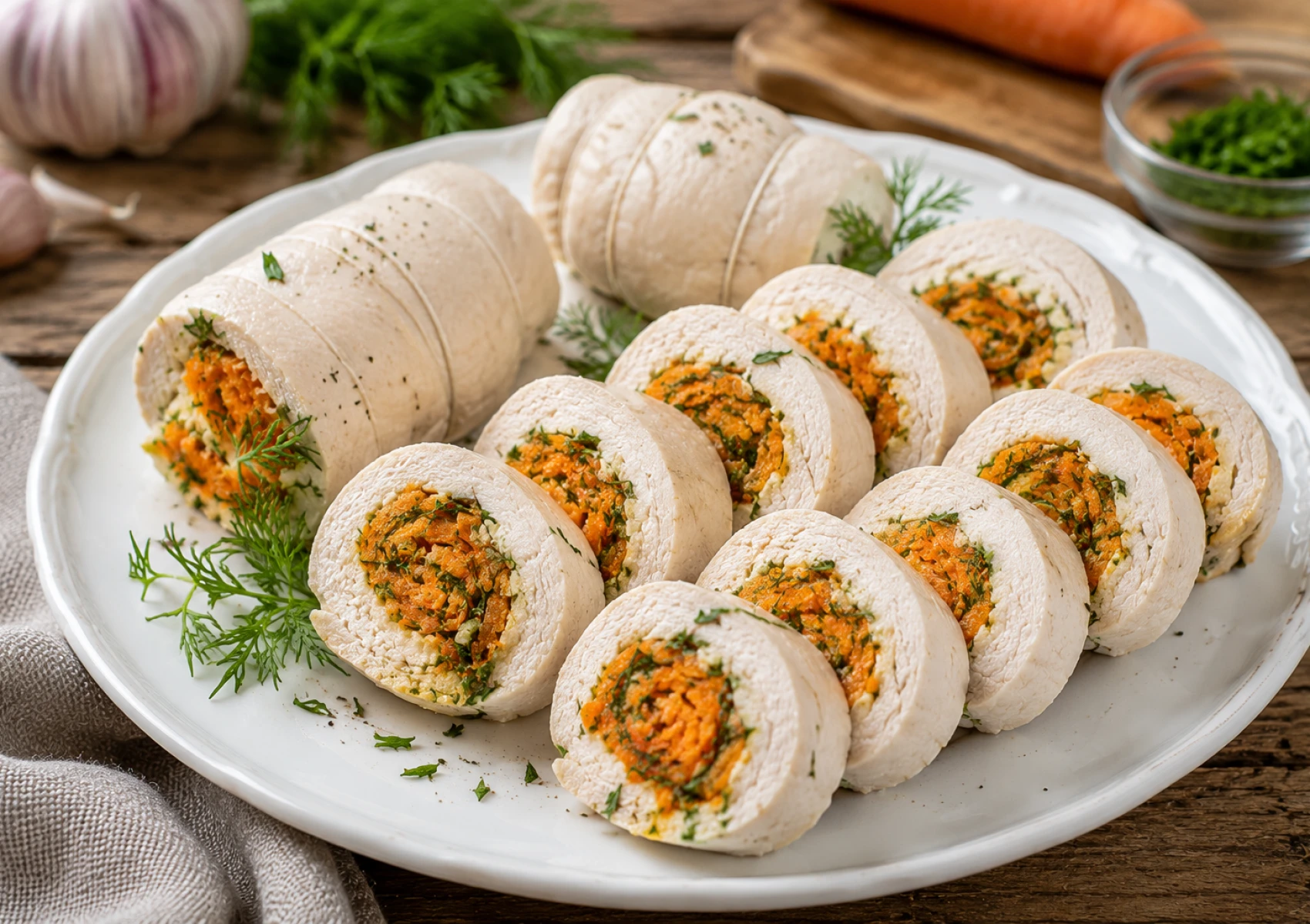 Рулетики из курицы «Здоровый праздник» — на пару с морковью и чесноком